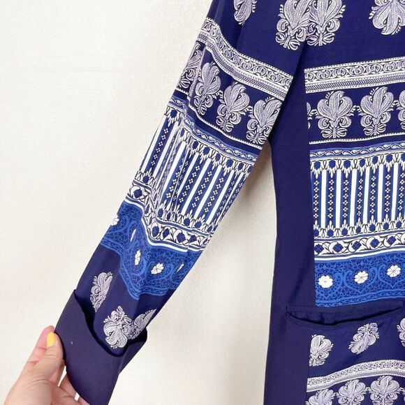 Vintage 80s Printed Blazer Jacket Navy Blue Jacket Marsha Brander Componix - Picture 5 of 7